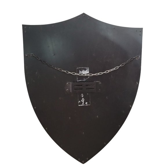 welded metal knights shield crests gold and metallic silver rivets wall decor - Picture 2 of 7